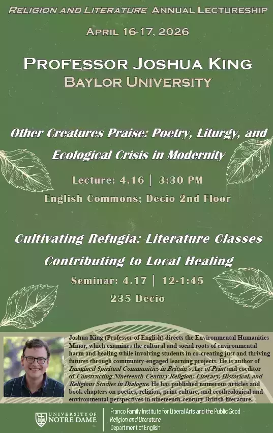 The poster details a lecture and a seminar hosted by the English department.
